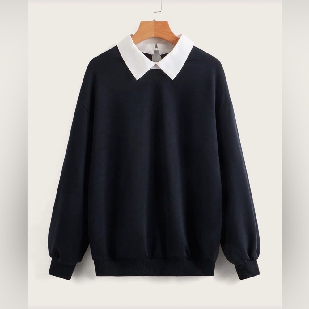 SHEIN Black Sweater w/ White Collar – Wednesday Addams 🕸️